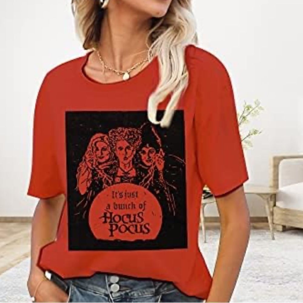 Hocus Pocus Shirt Disney Halloween graphic Tee Orange‎ Womens Large